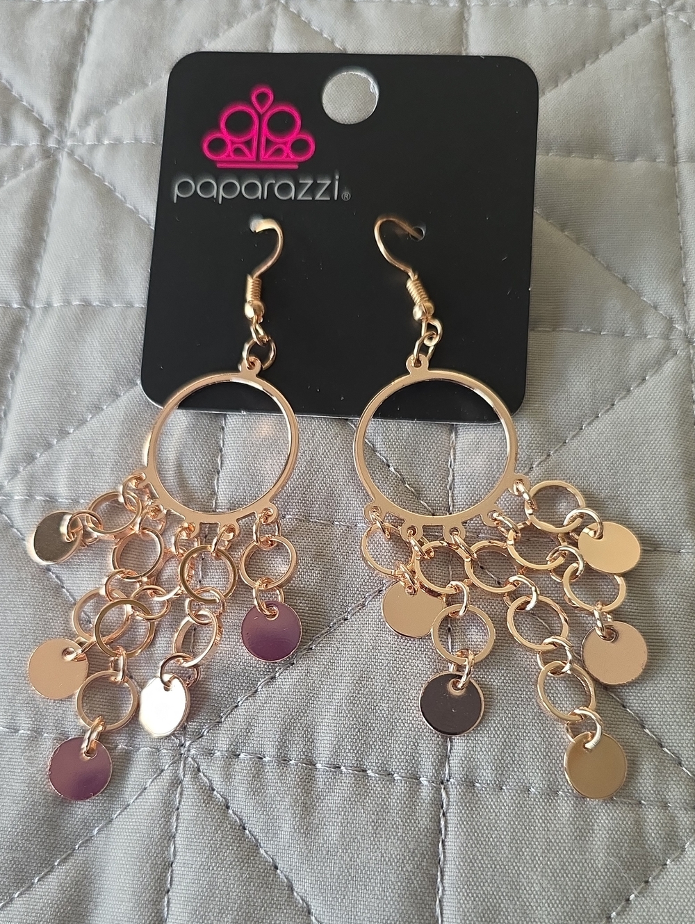 paparazzi Rose Gold Cascading Disc Fringe Earrings with Pink Accents